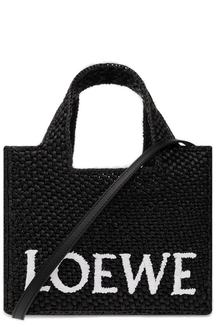 Loewe Textured Raffia Shoulder Bag With Bold Logo