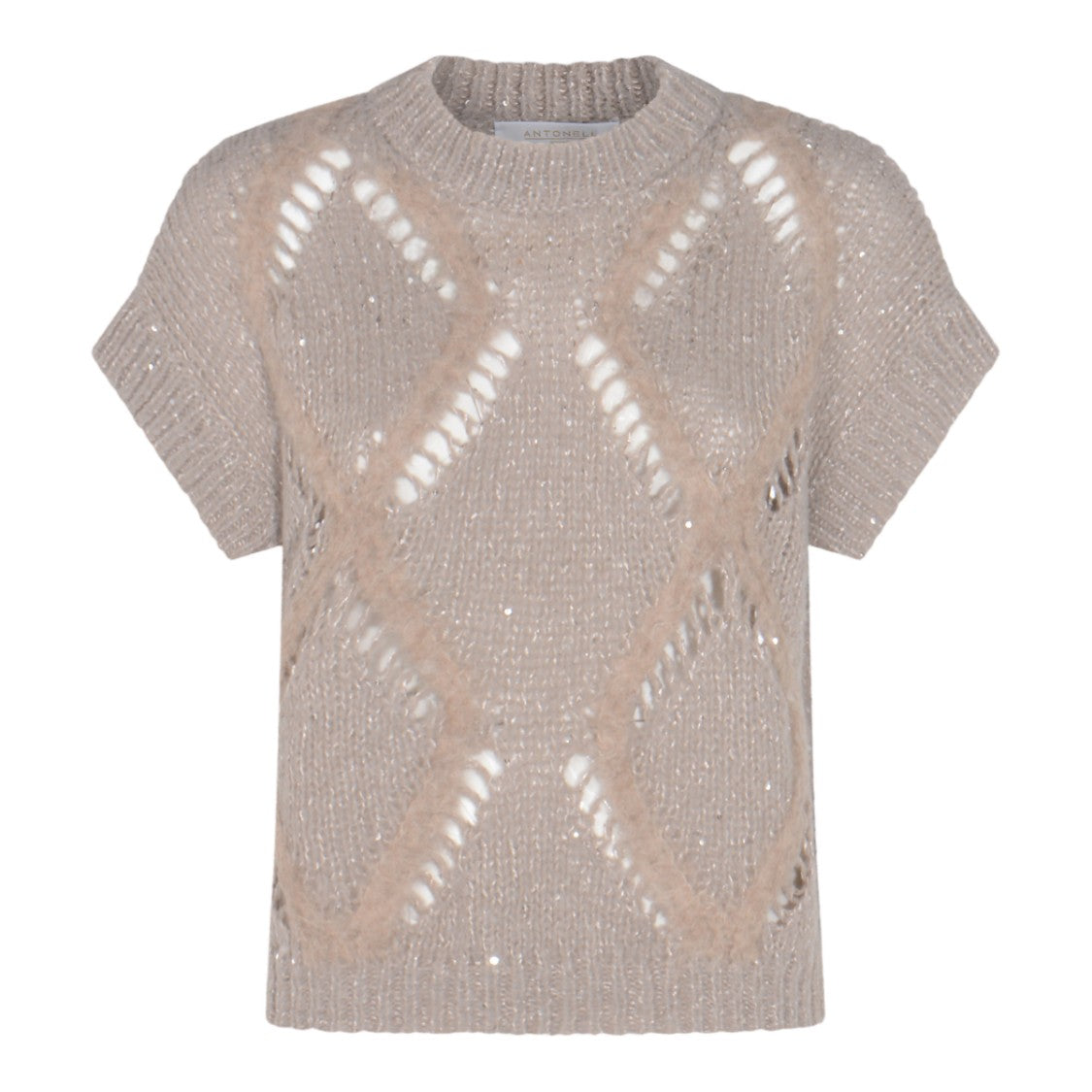 Antonelli Firenze Short-Sleeved Textured Knit Sweater With Diamond Pattern