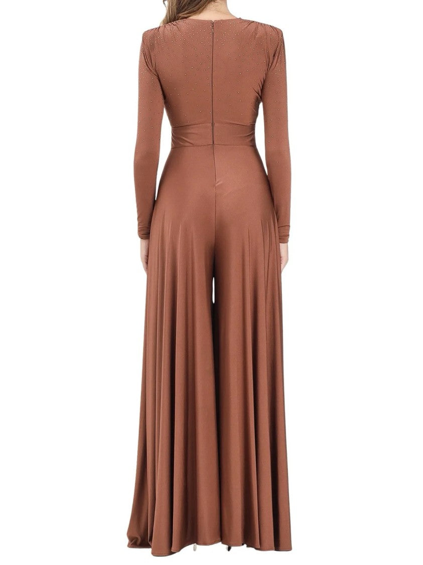 Alma Sanchez Brown Polyester-Blend Palazzo Jumpsuit