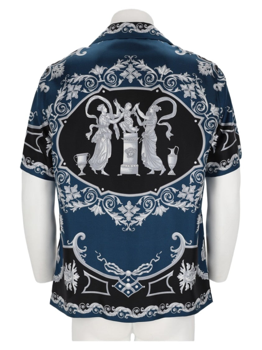Versace Multicolour Baroque Print Short-Sleeve Silk Shirt