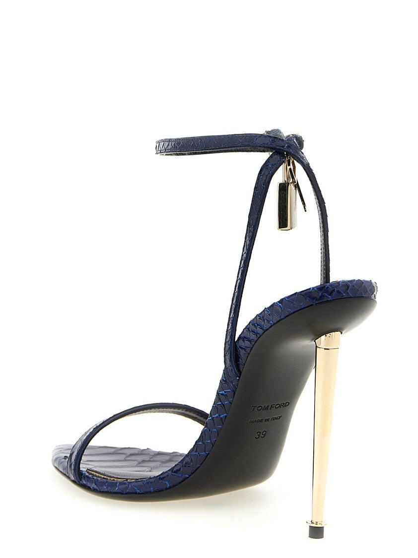 Tom Ford Python Print Leather Sandals With Padlock Charm