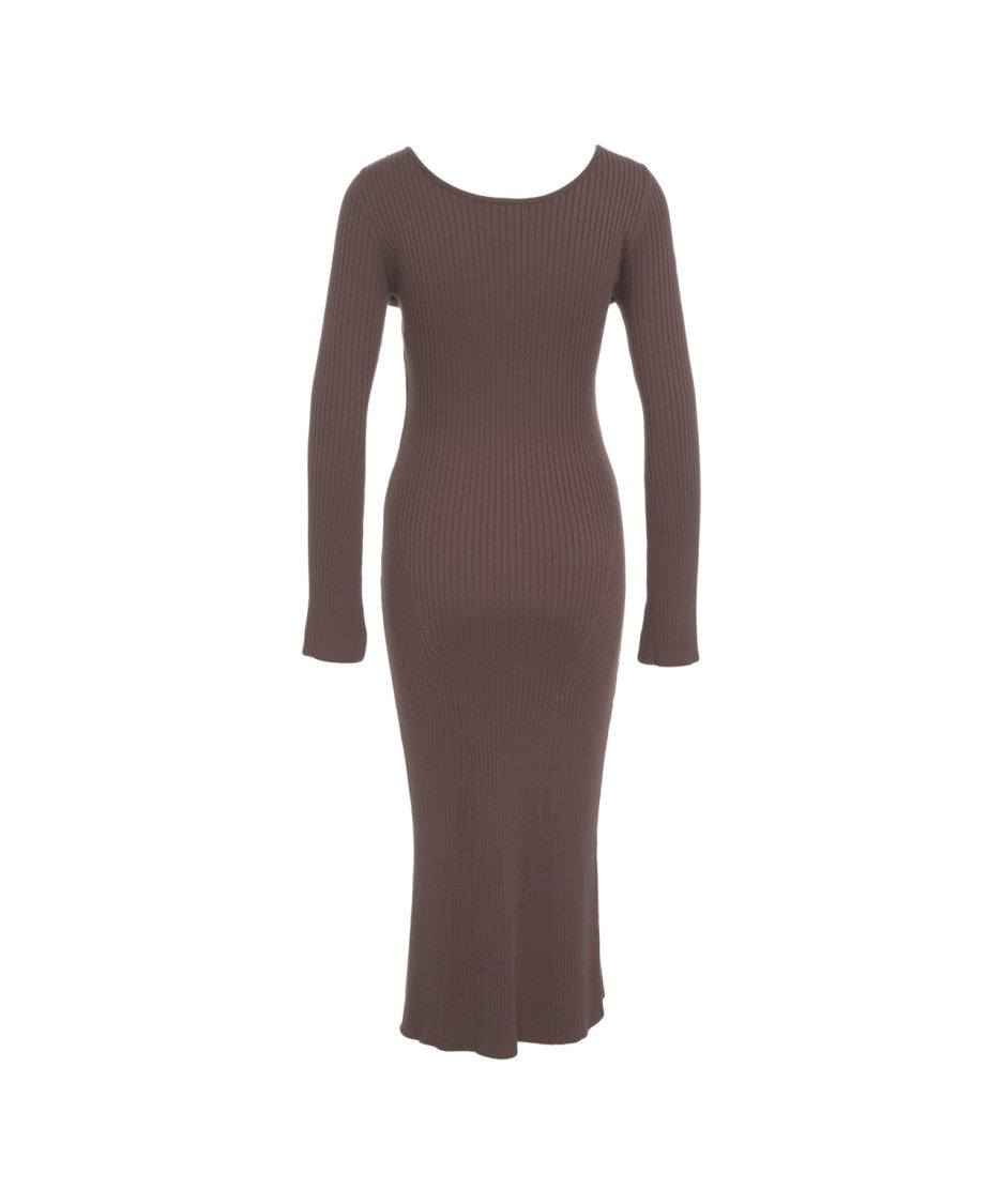 Guess By Marciano Maxi Dress In Fitted Ribbed Knit With Gold Buttons