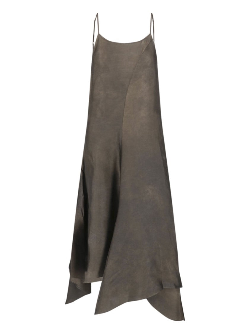 Uma Wang Taupe Asymmetrical Adjustable-Strap Cupro Midi Dress