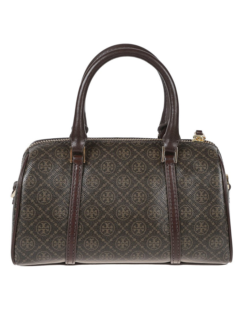 Tory Burch Cylindrical Structured Handbag With Textured Emblem Design
