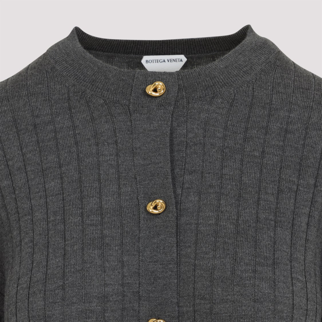 Bottega Veneta Anthracite Grey Wool Ribbed Cardigan