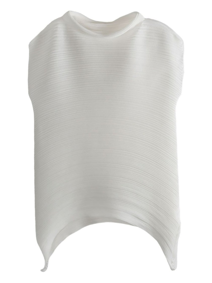Pleats Please Issey Miyake White Pleated Cotton-Blend Shirt