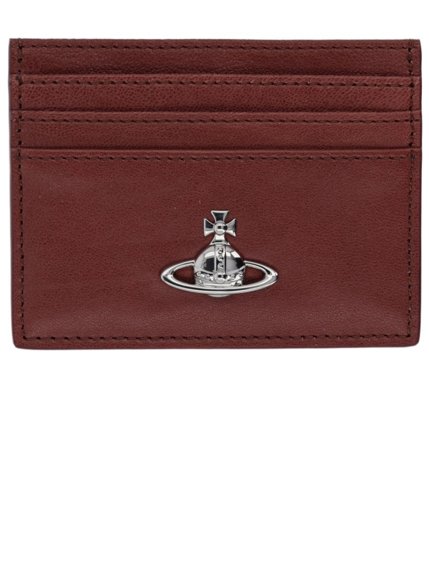 Vivienne Westwood Rectangular Brown Calf Leather Wallet With Metallic Emblem