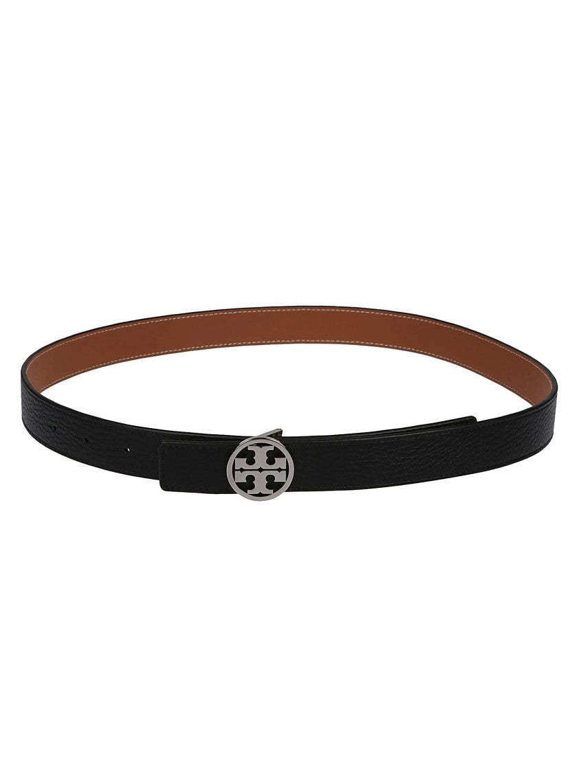 Tory Burch Miller Textured Black Leather Belt