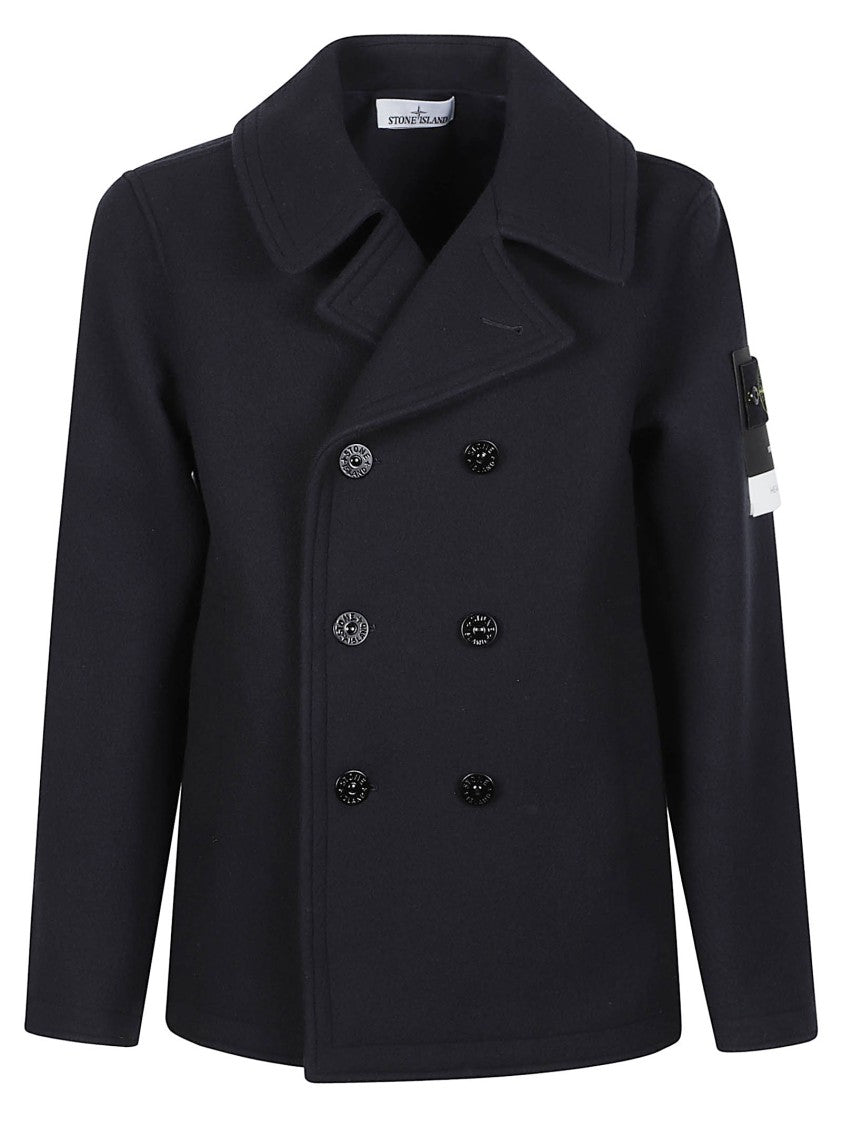 Stone Island Double-Breasted Virgin Wool-Cashmere Peacoat
