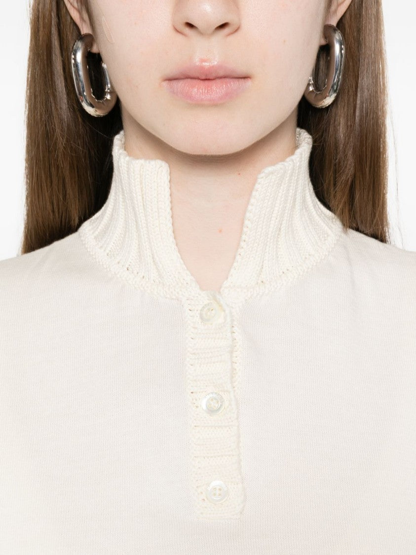 Moschino Beige Button Detail Short Sleeve Sweater