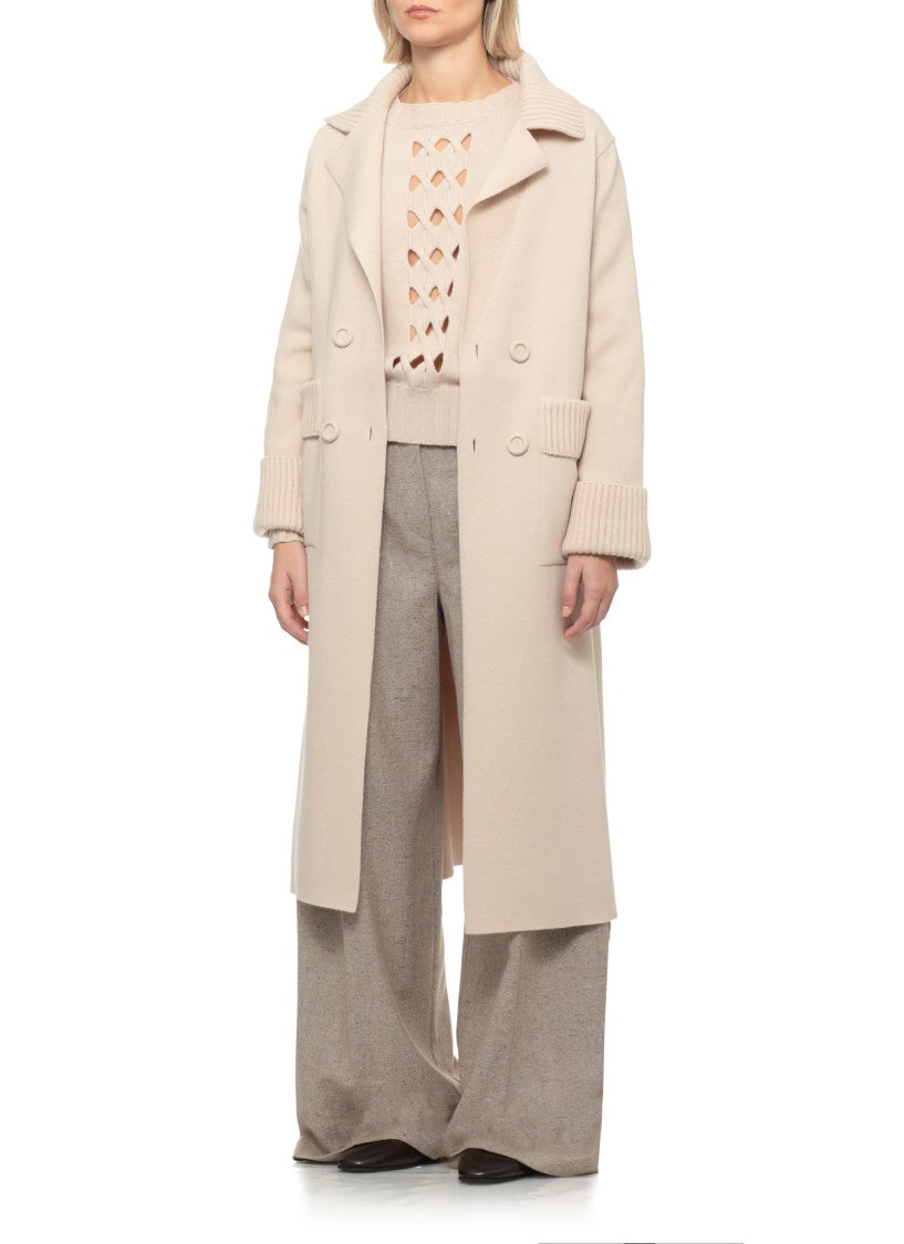 D. Exterior Beige Cut-Out Wool Cashmere Turtleneck Sweater