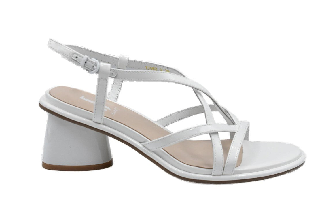 Jeannot Crisscross Strapped White Sandals With Block Heel