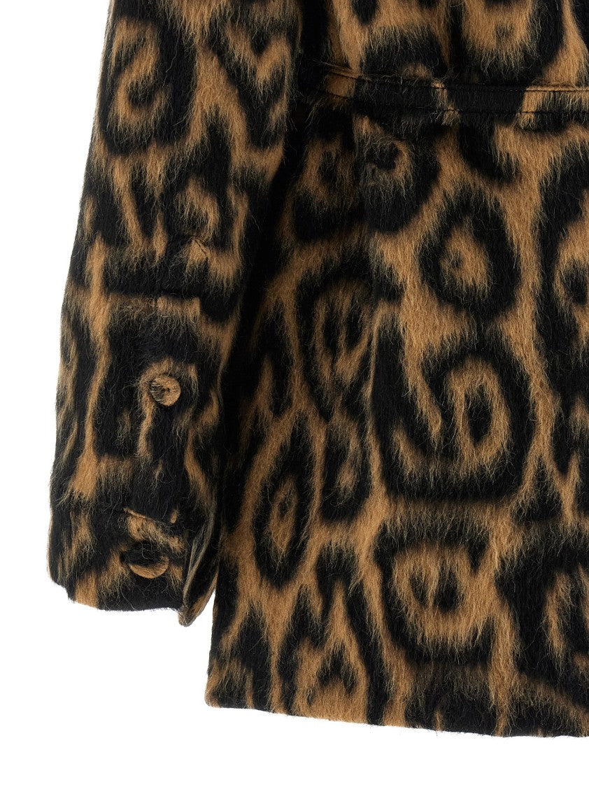 Fendi Animal Print Wool Jacket With Adjustable Waist And Asymmetrical Hem