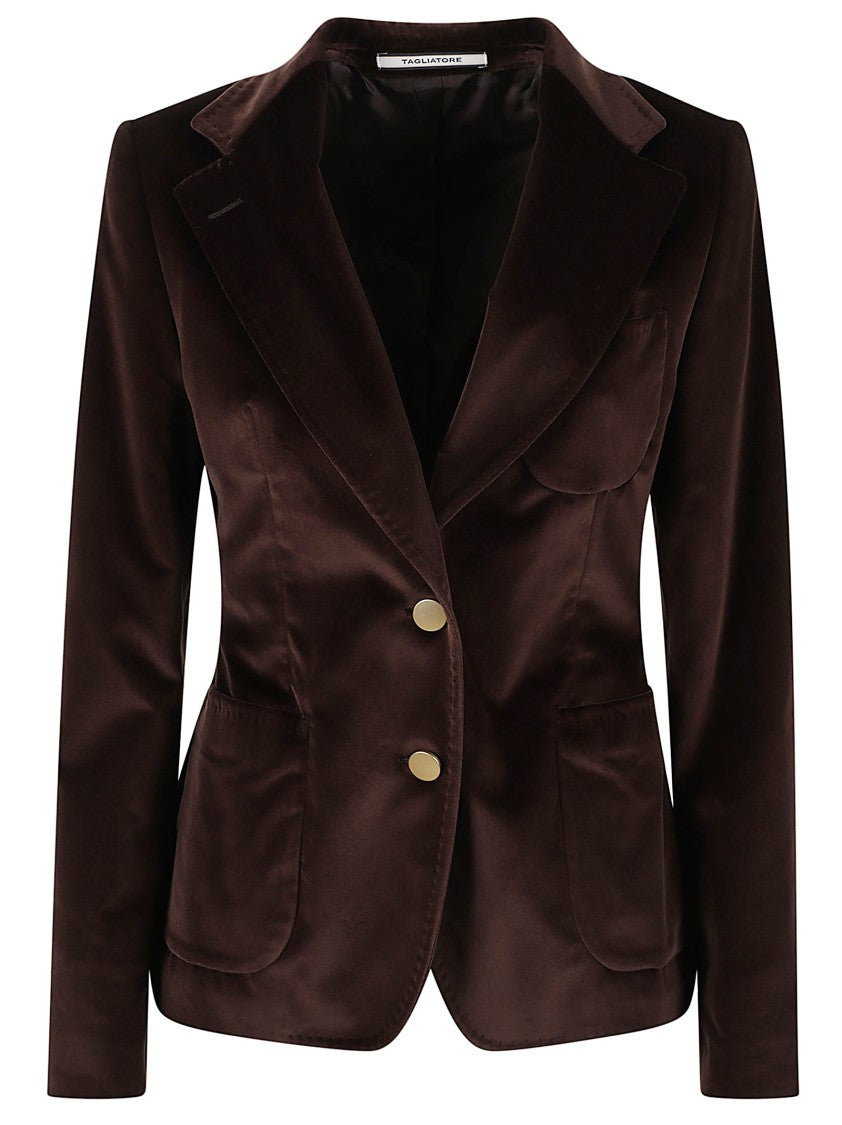 Tagliatore Smooth Velvet Blazer In Rich Deep Brown