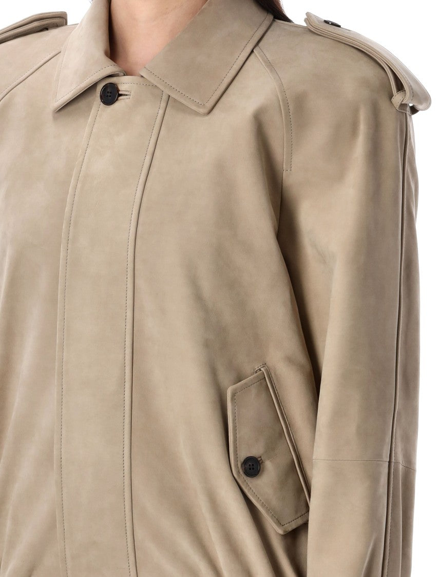 Saint Laurent Nubuck Bomber Jacket With Military Epaulettes