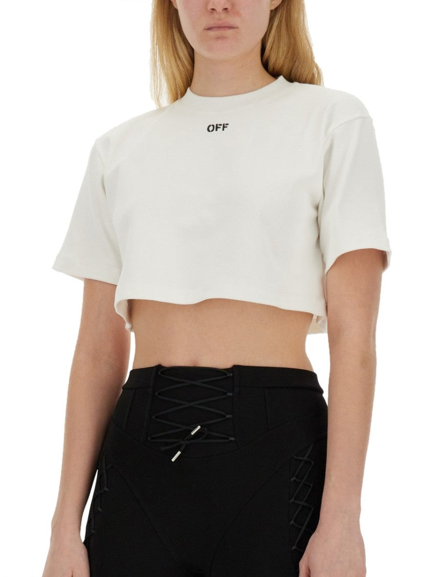 Off-White Ribbed Cropped T-Shirt