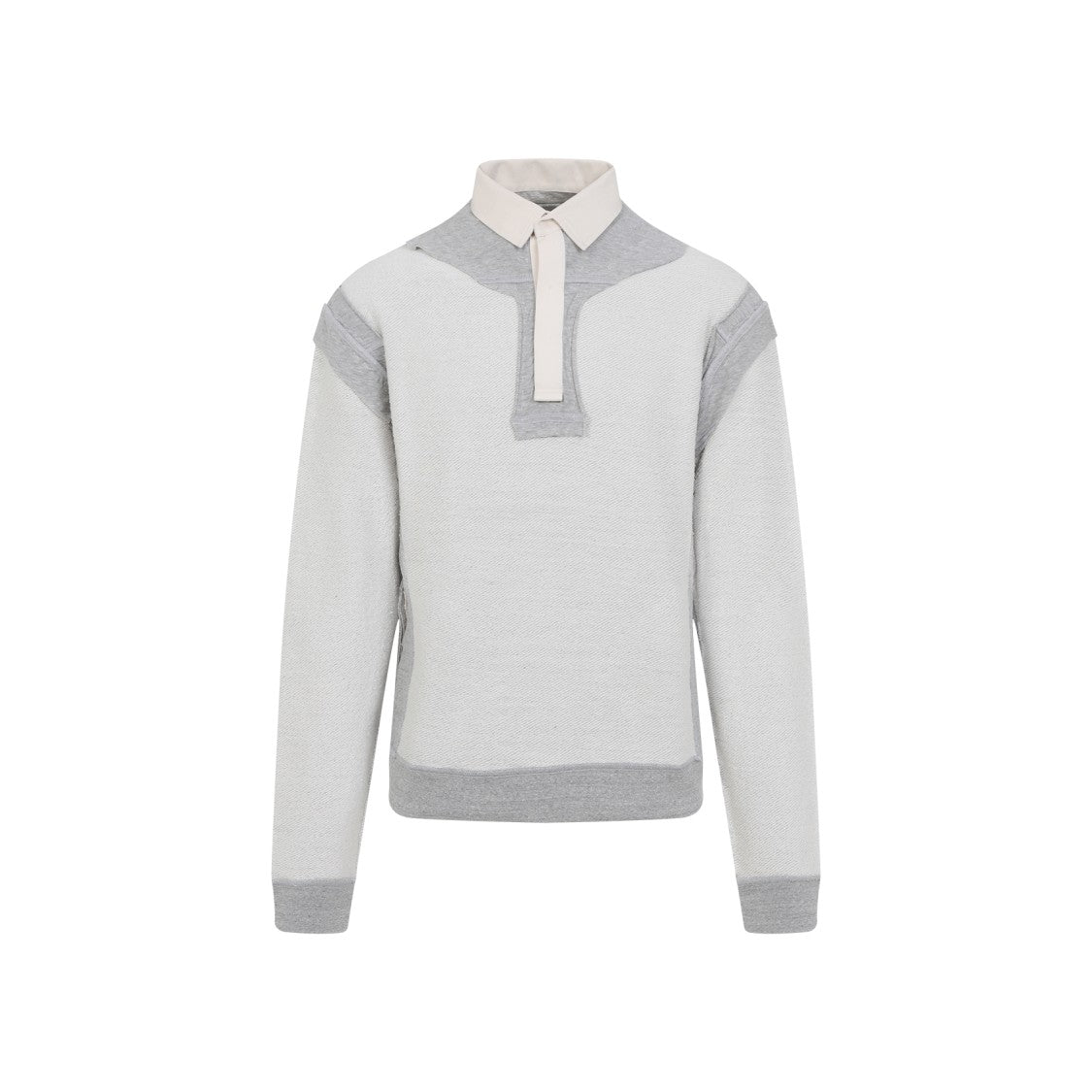 Maison Margiela Textured Grey Cotton Sweatshirt With Collared Neckline