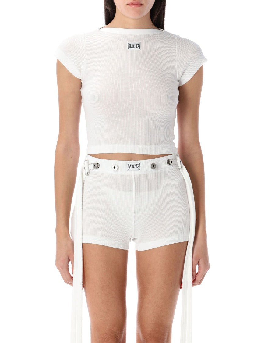 Jean Paul Gaultier Cropped White Patch T-Shirt