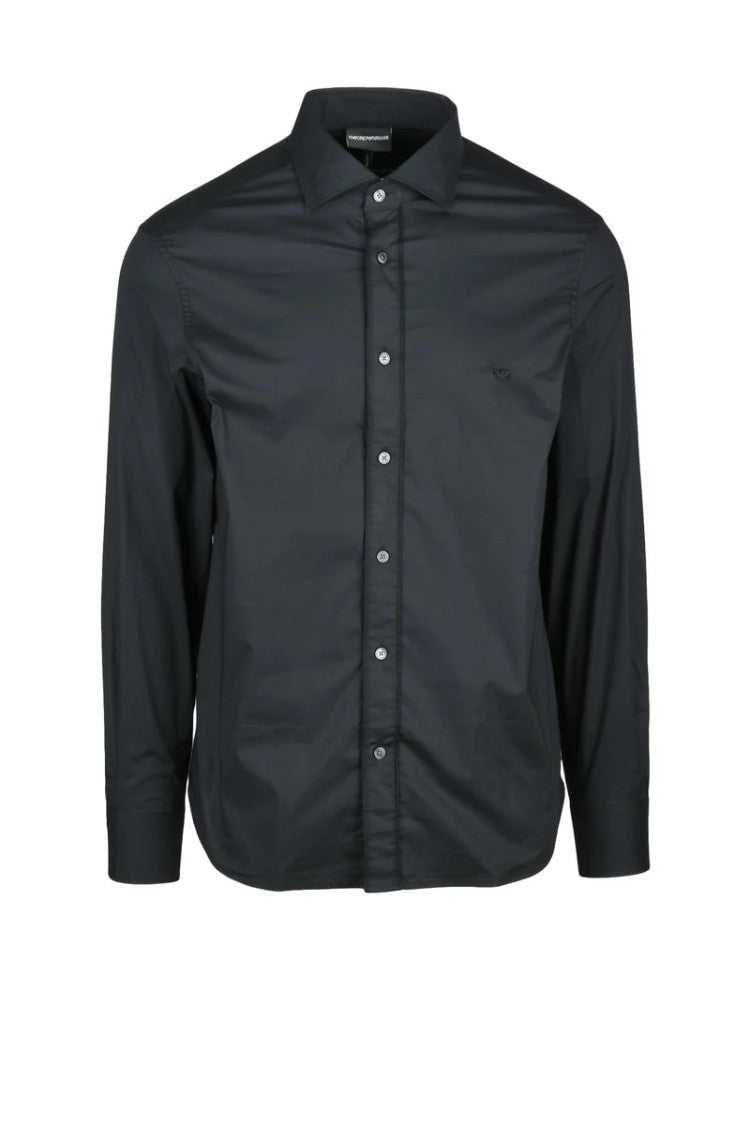 Emporio Armani Black Regular Fit Cotton Elastane Men's Shirt
