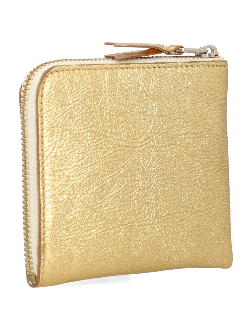 Comme Des Garçons Textured Metallized Leather Zip Wallet With Gold Finish