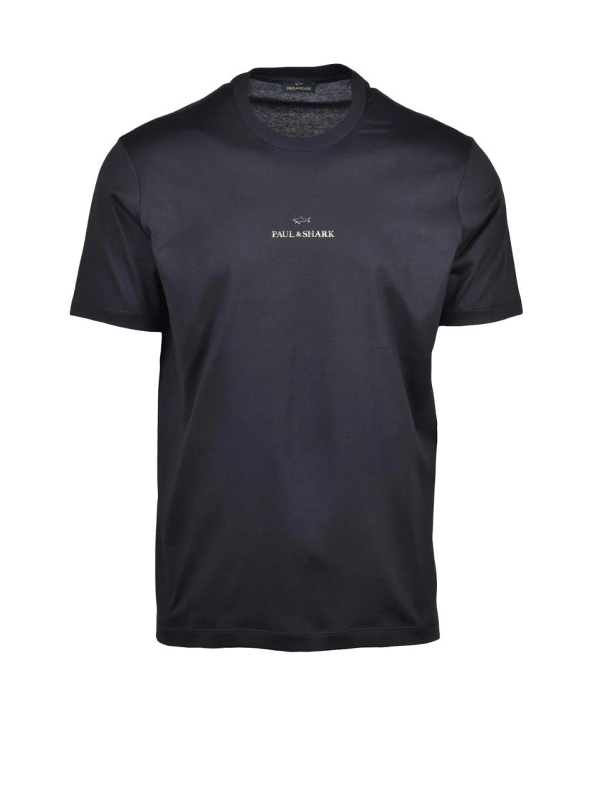 Paul & Shark Classic Black Cotton T-Shirt With Gold Logo Detail