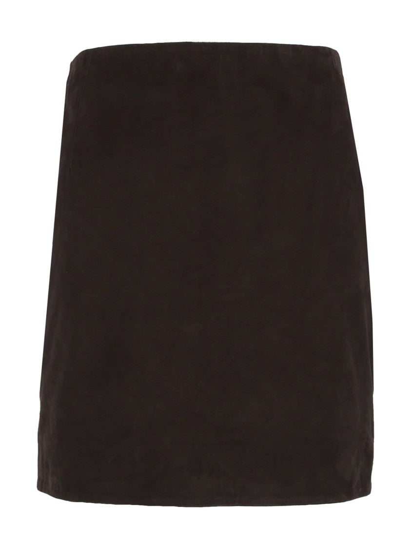 Rotate Brown Tight-Fit Suede Mini Skirt