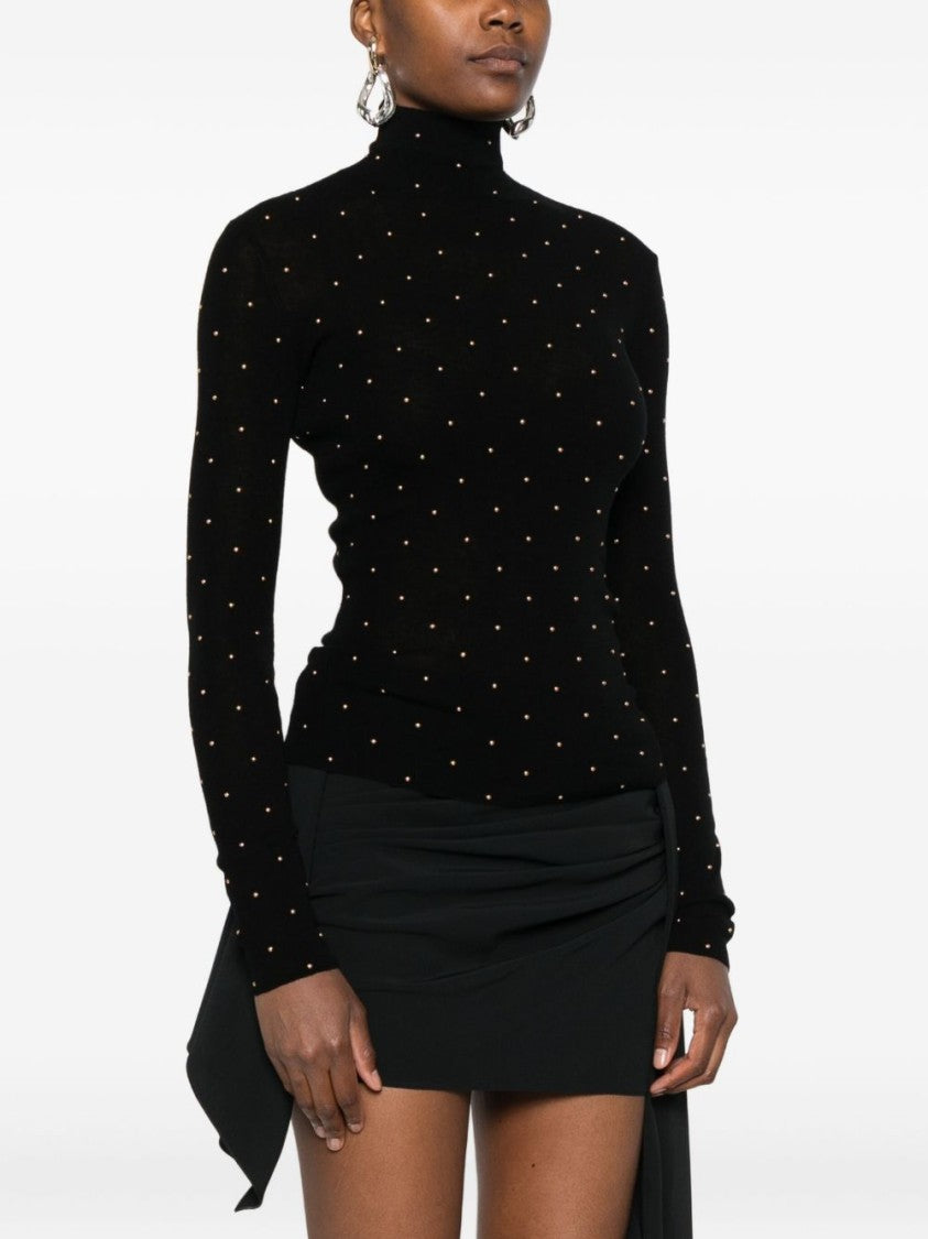 Rabanne Fitted Black Wool Sweater With Metallic Studs