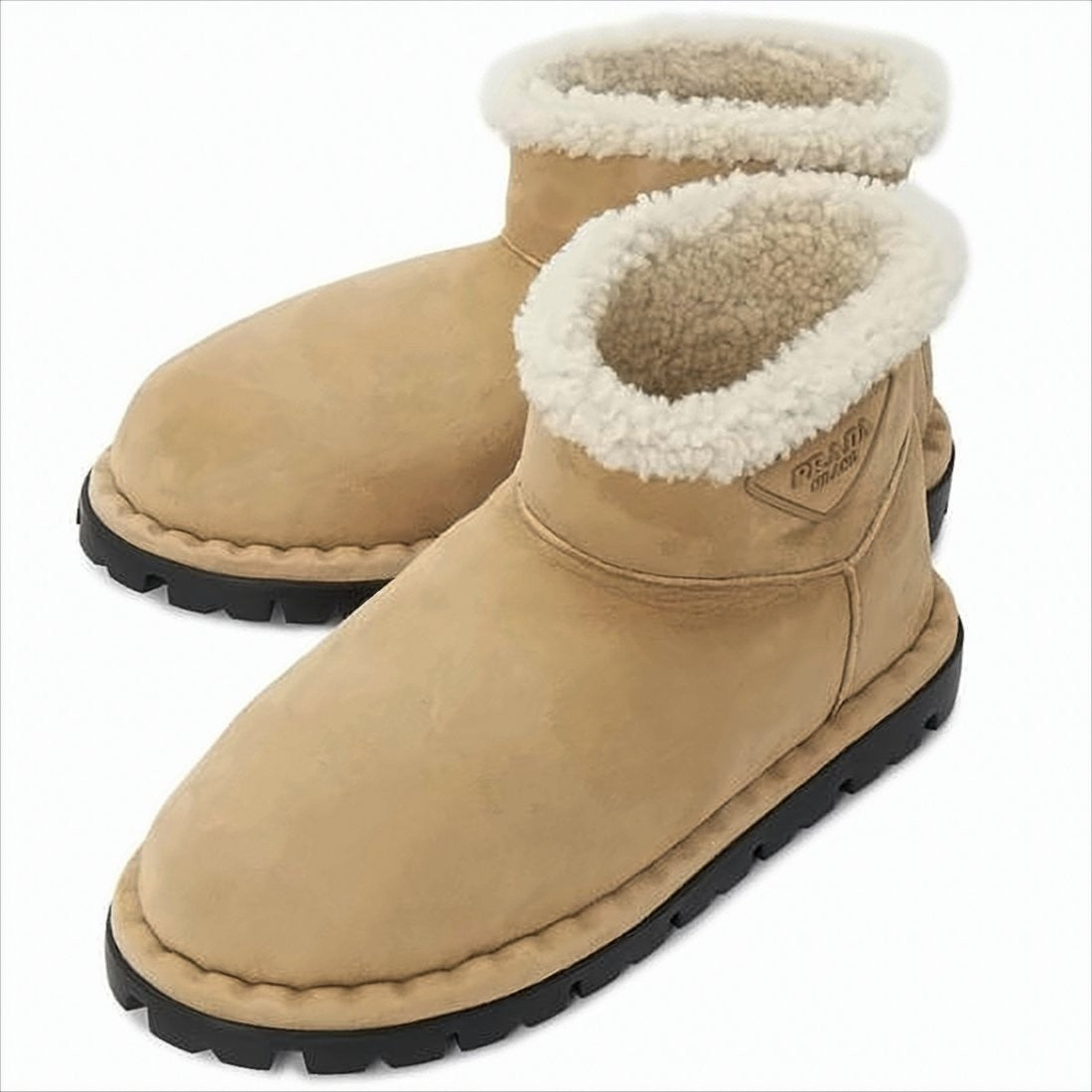 Prada Soft Suede Ankle Boots With Plush Shearling Lining