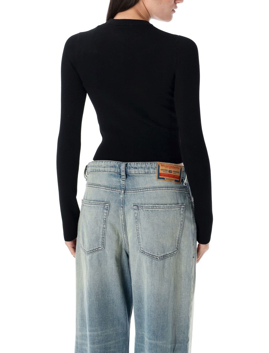 Diesel Ribbed Black Slim Fit Top With Crew Neck