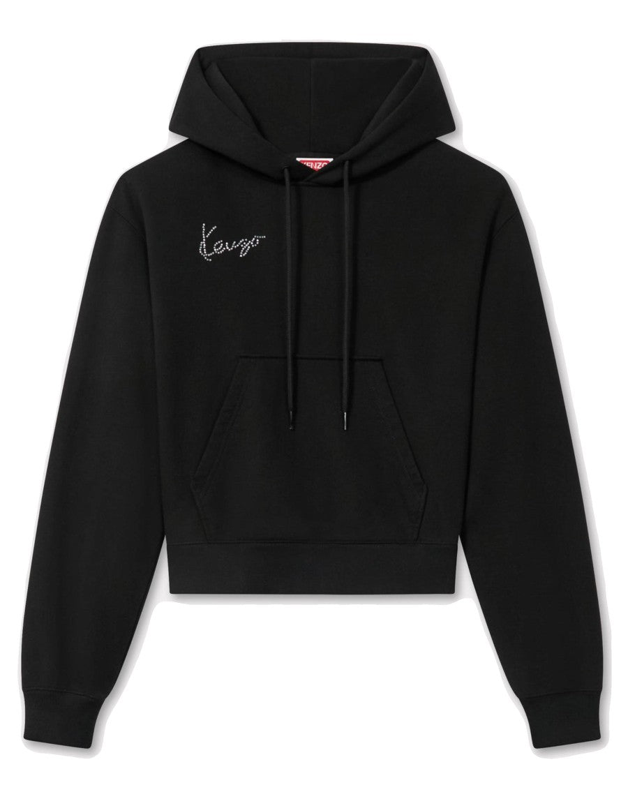 Kenzo Cropped Cotton Hoodie With Drawstring And Subtle Embroidery