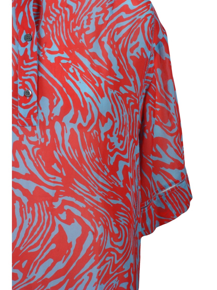Dries Van Noten Sky Blue Red Long Chiffon Viscose Blouse