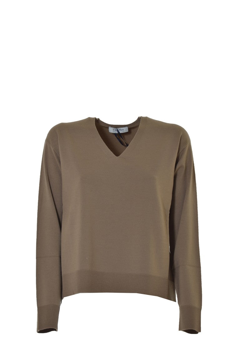 Max Mara Alghero V-Neck Sweater In Camel Cashmere