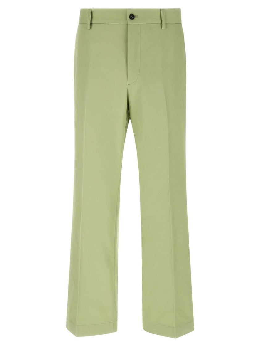 Prada Straight Leg Cotton Poplin Pants With Stretched Pleats