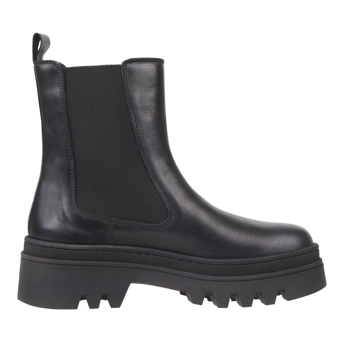 Tommy Jeans Black Smooth Leather Chunky Sole Chelsea Boots