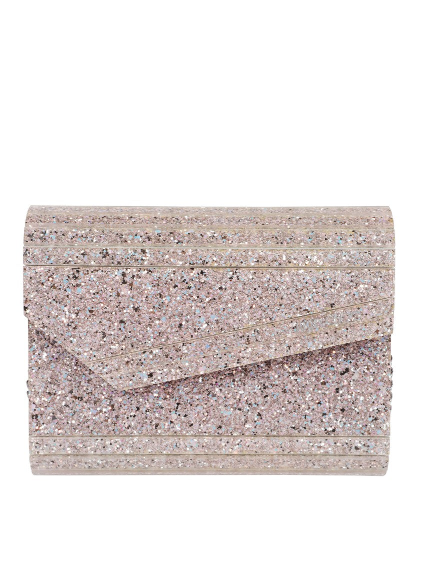 Jimmy Choo Structured Glitter-Finish Pink Clutch