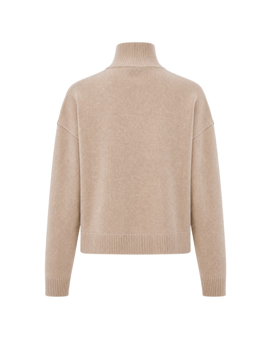 Max Mara Neutral Argyle Pattern Wool-Cashmere Crewneck Sweater
