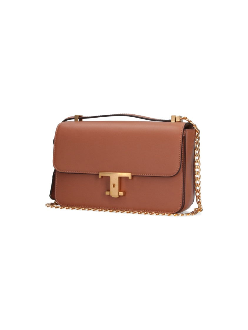 Tod's Structured Brown Leather Handbag With Gold-Tone Clasp
