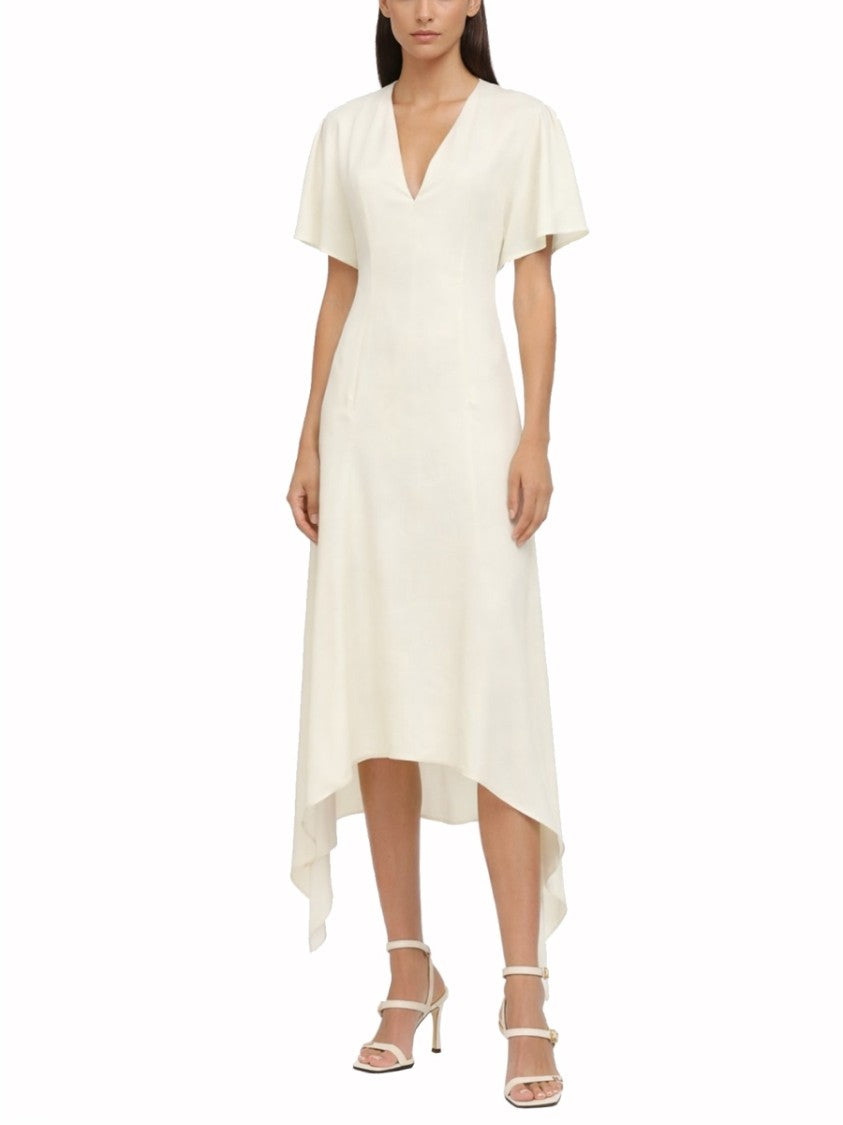 Stella Mccartney Asymmetrical Viscose-Blend Flutter Sleeves Midi Dress