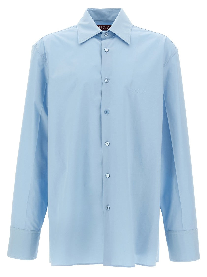 Gucci Embossed Logo Light Blue Cotton Poplin Shirt