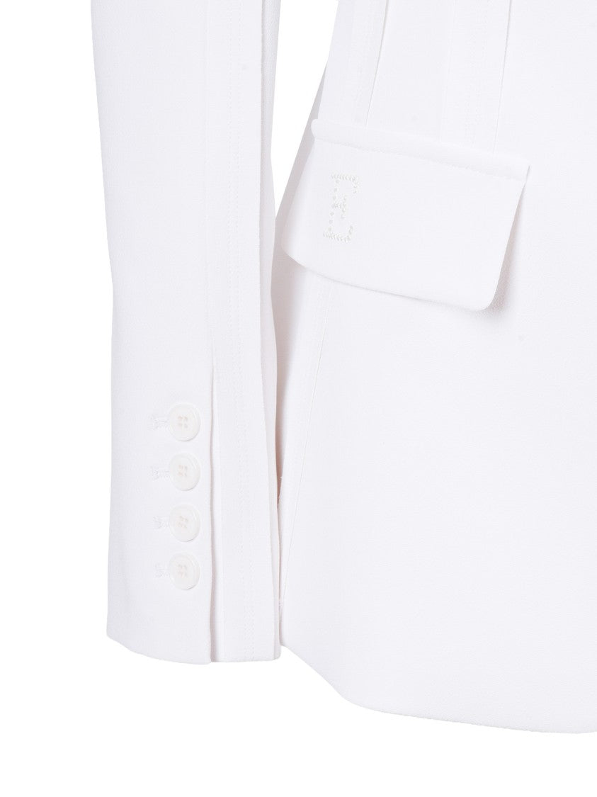 Elisabetta Franchi White Tailored Structured Shoulder Blazer