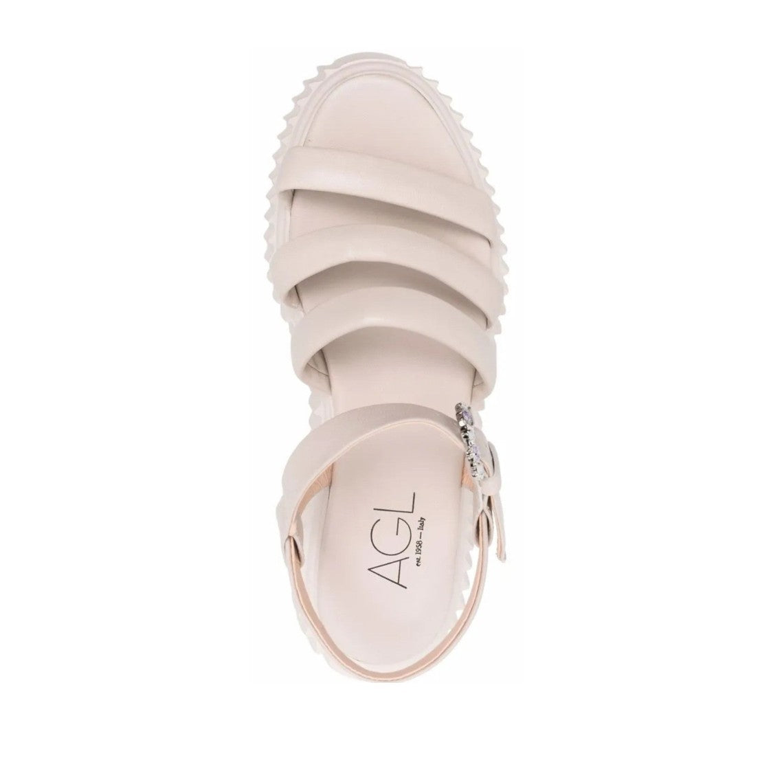 Agl Beige Leather Shiny Padded Strap Sandals