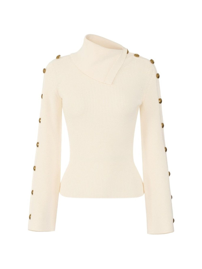 Elisabetta Franchi Asymmetrical Ribbed Knit Top With Buttoned Sleeves