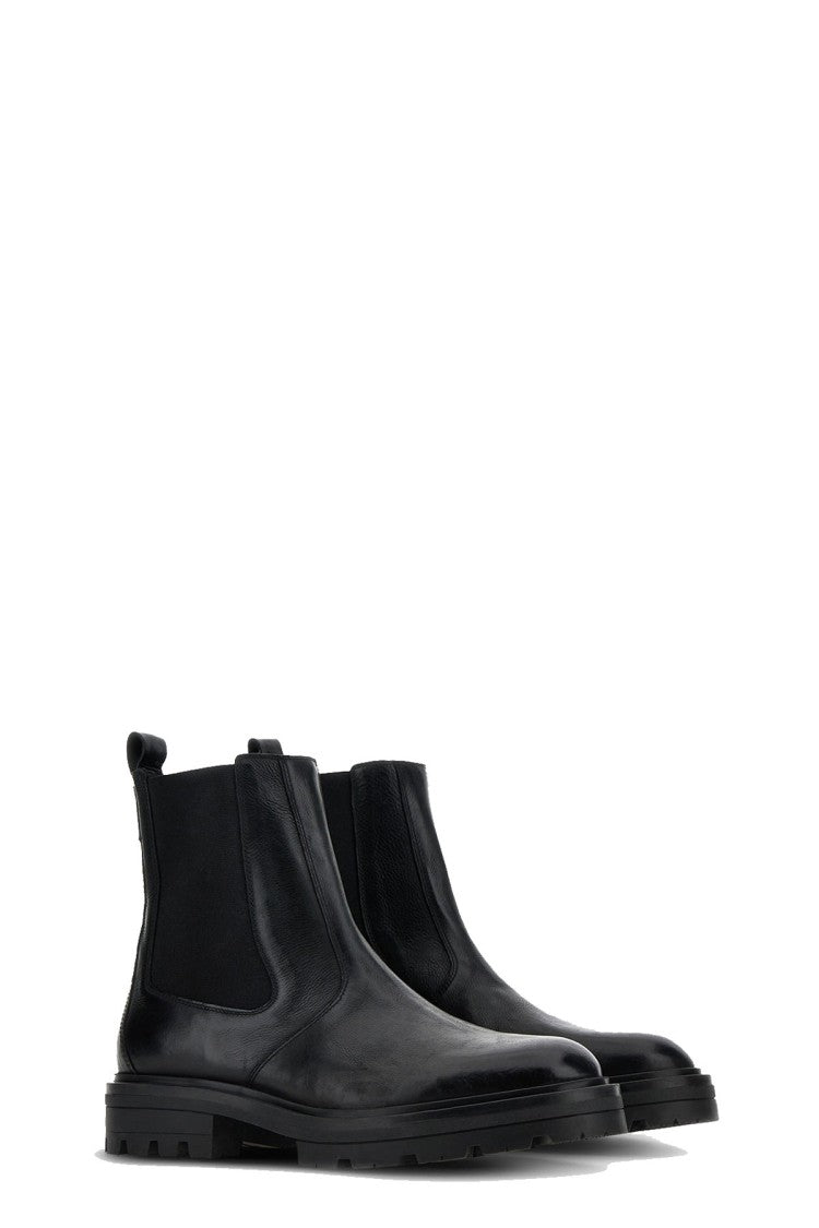 Hogan Black Elastic Side Gusset Lug Sole Leather Boots
