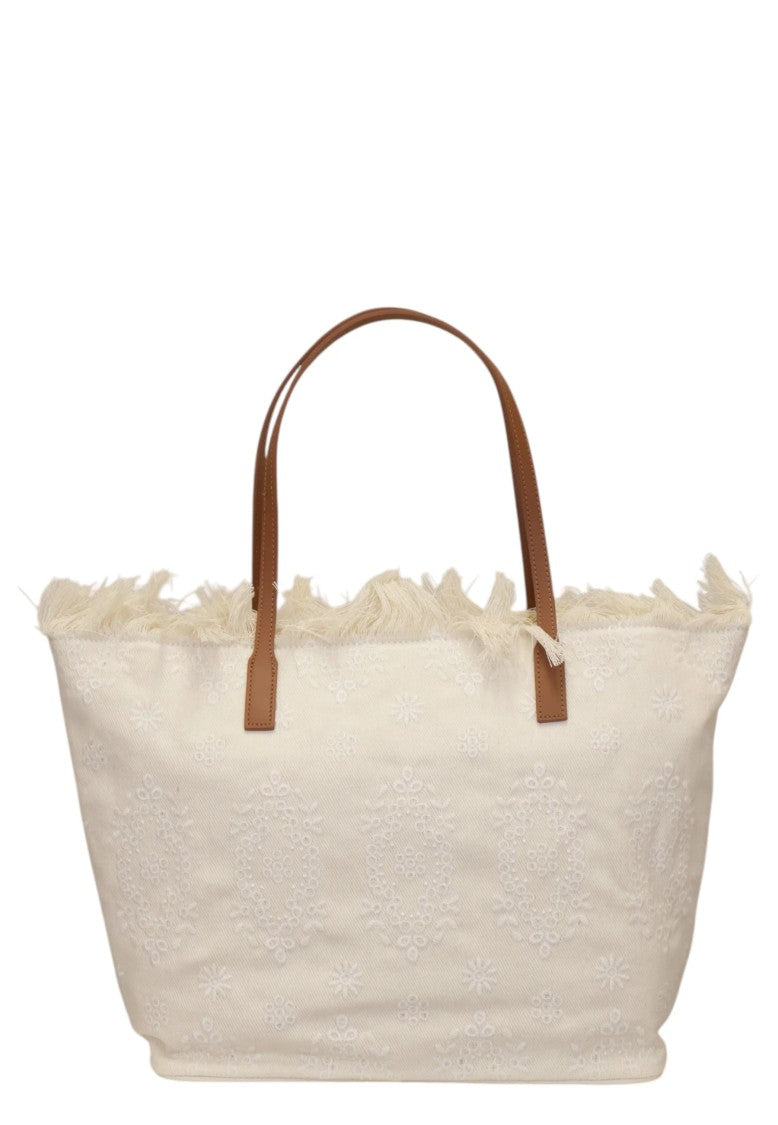 Mc2 Saint Barth Textured Floral Tote Bag With Leather Handles