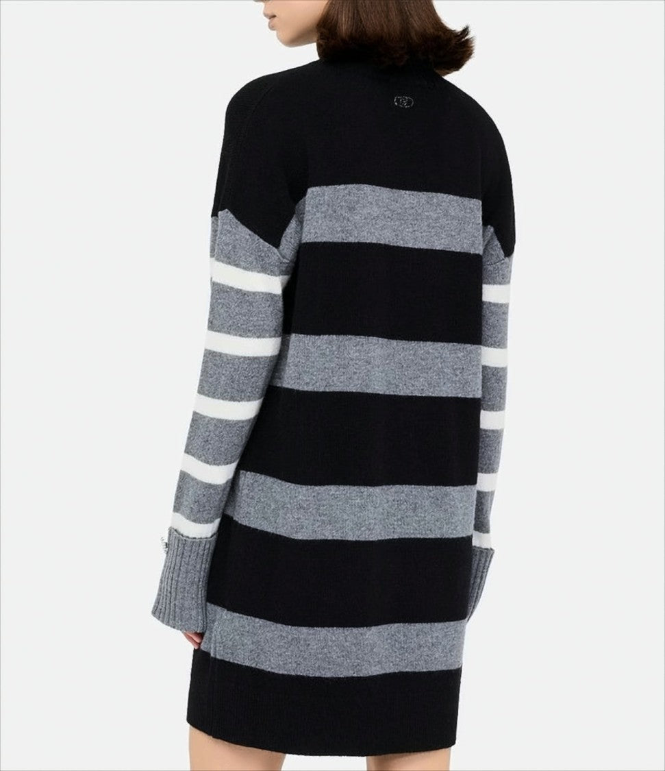 Liu Jo Turtleneck Wool Dress With Striped Design