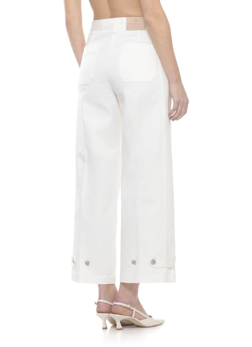 Panicale Ivory Cotton Embellished Straight-Leg Pants