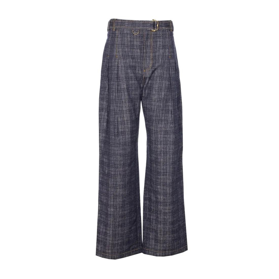 Burberry Wide-Leg Plaid Trousers With High Waist
