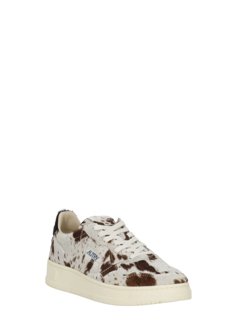 Autry Cow-Print Pony Leather Low-Top Sneakers