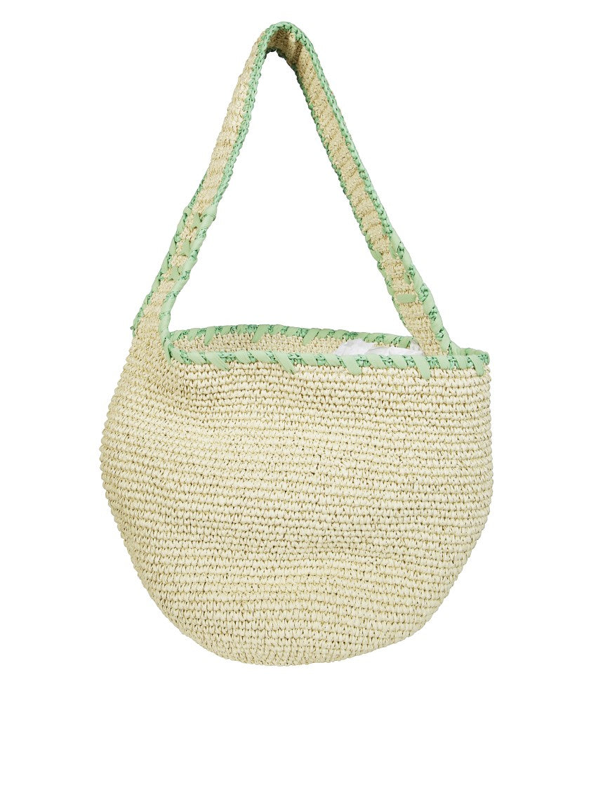 Marni Woven Shoulder Bag With Rounded Silhouette And Mint Green Accents
