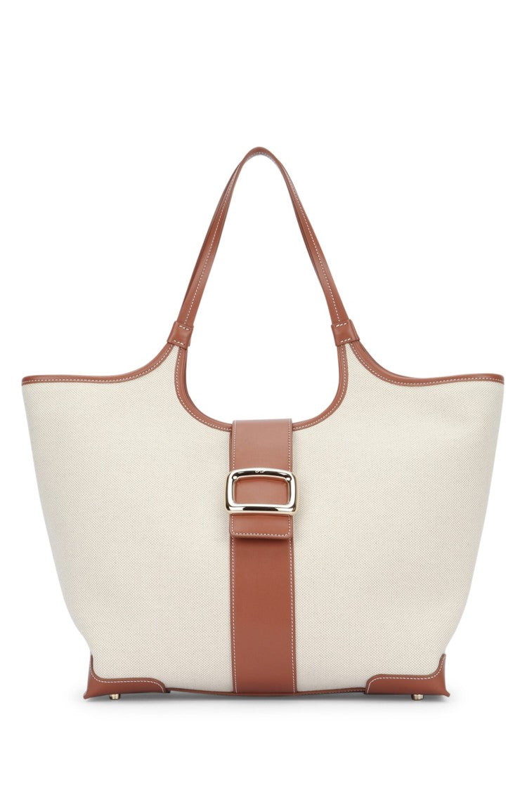 Roger Vivier Medium Tote With Textured Fabric And Leather Accents